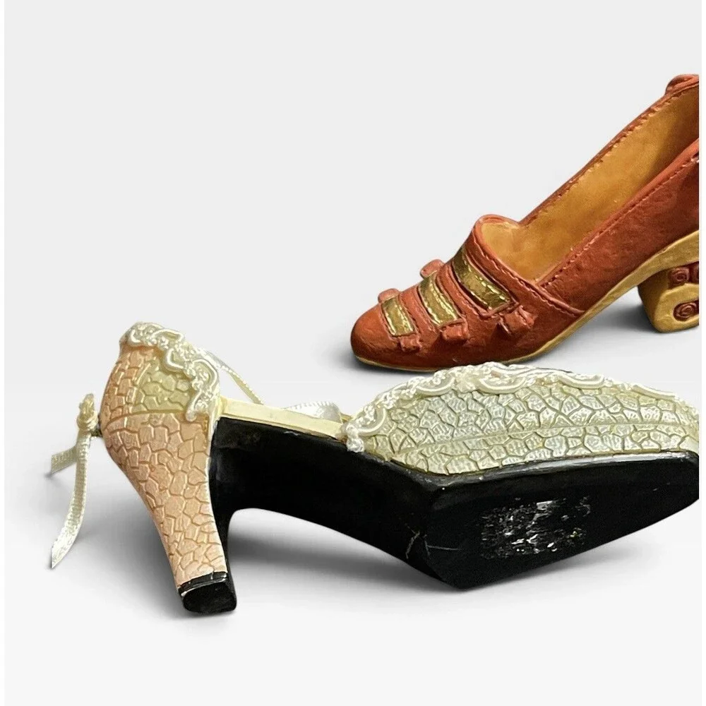 Vintage Stiletto Miniature And brown Gold Shoe. Lot Of 2 Collectibles